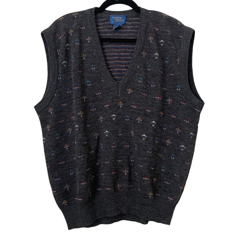 Vintage Sweater Vest Mens Large Cambridge Classics Wool Acrylic Nordic Fisherman